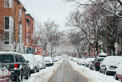 Cars on street in winter