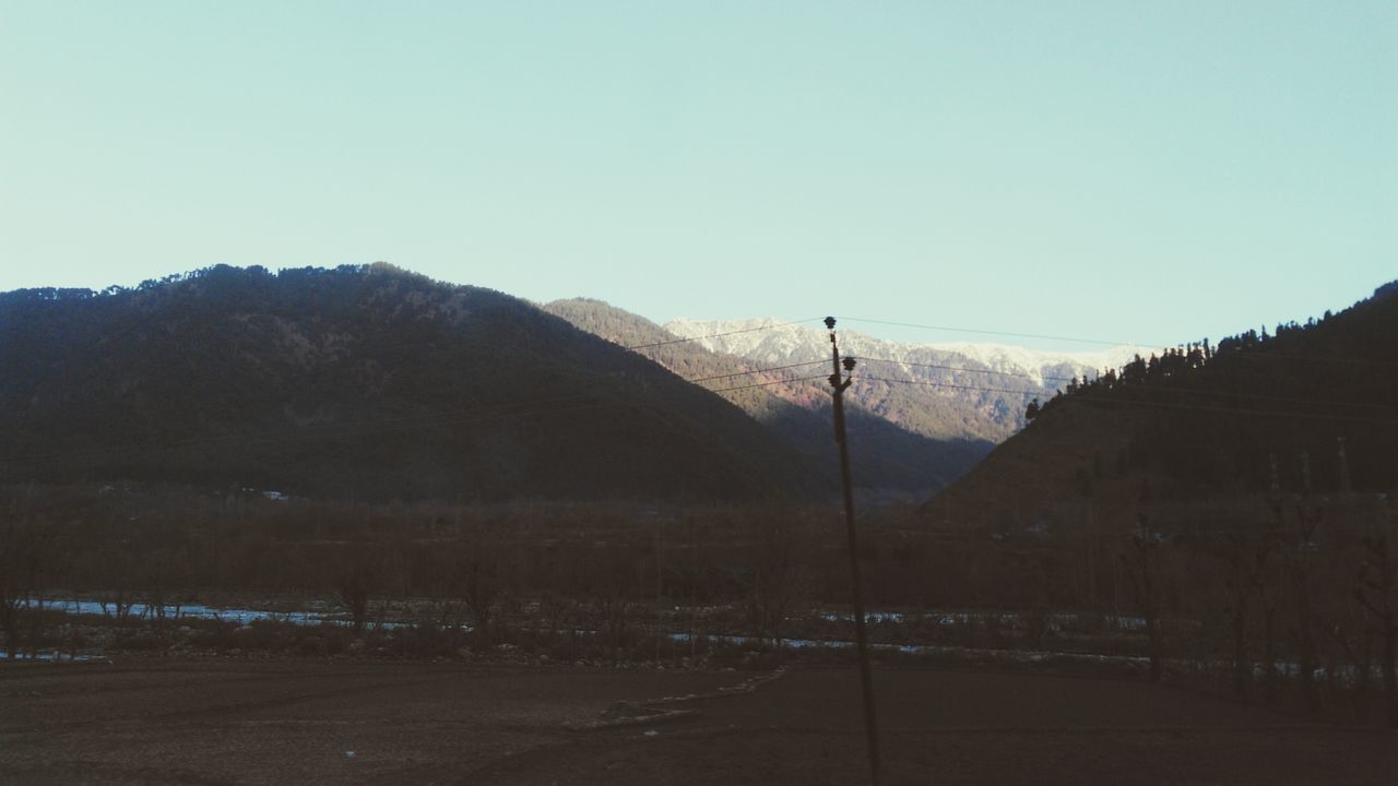 PANORAMIC VIEW OF MOUNTAINS AGAINST CLEAR SKY