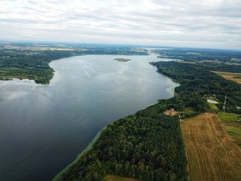 High angle view of land against sky