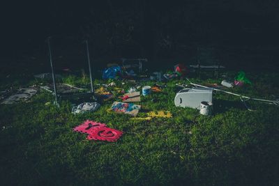 High angle view of artificial flowers at night