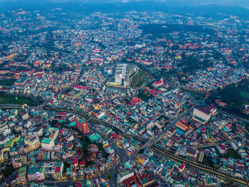 High angle view of city buildings