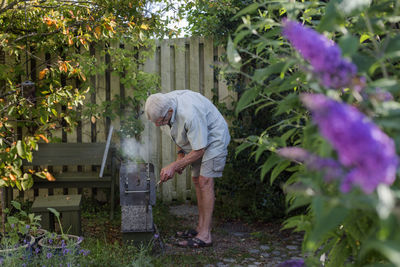 Senior man in garden