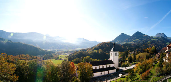 View of trees with buildings in background