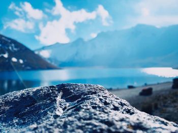 Scenic view of snowcapped mountains against sky