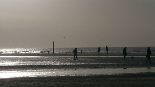 People on beach against sky