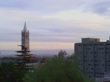 Buildings against sky at sunset