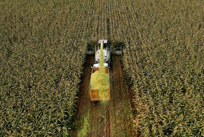 High angle view of machinery on field