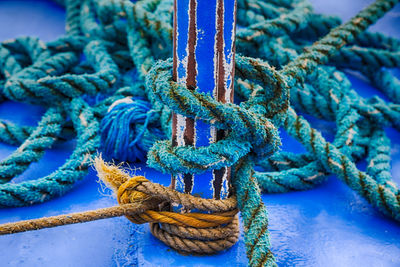 Close-up of ropes tied on rope