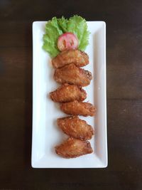 High angle view of dessert in plate on table