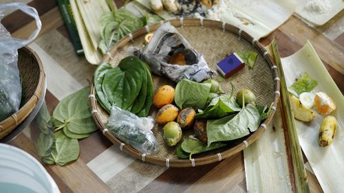 High angle view of food on table