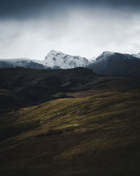 Scenic view of snowcapped mountains against sky