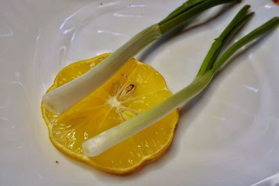 High angle view of lemon in plate