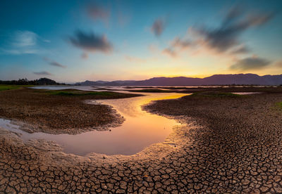 Scenic view of beach against sky during sunset