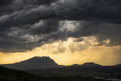 Intense rain storm in montserrat mountain in the province of barcelona in catalonia spain