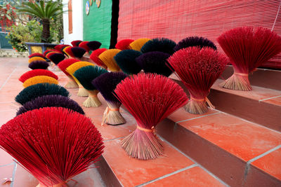 High angle view of make-up brushes on table