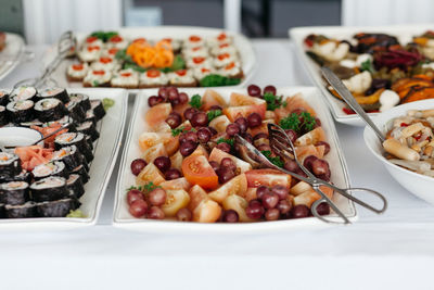 Close-up of food in plate on tables