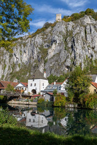 Idyllic view at the village markt essing in bavaria, germany with the altmuehl river
