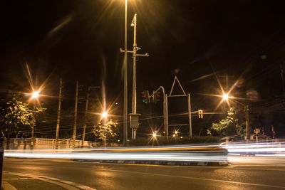 Light trails on road at night