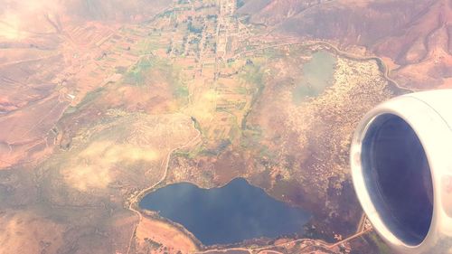 Aerial view of airplane wing