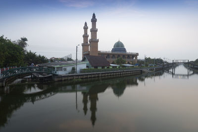 Reflection of building in water