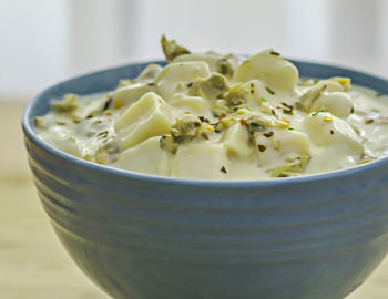 Close-up of clam chowder in bowl