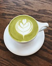 High angle view of coffee on table