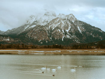 Scenic view of lake against sky during winter