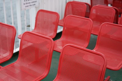 Close-up of empty chairs