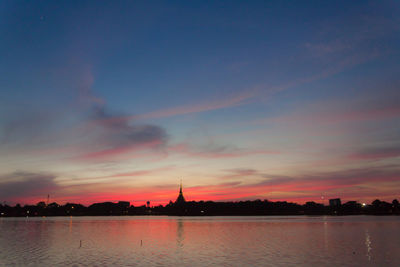 Scenic view of lake against sky during sunset