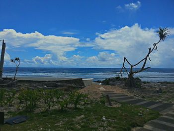 Scenic view of sea against cloudy sky