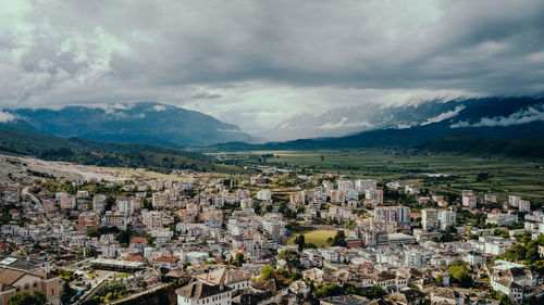 High angle view of townscape against sky