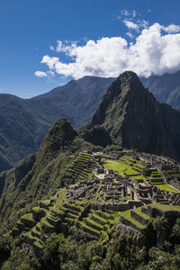 Elevated view of inca ruins, machu picchu, cusco, peru, south america