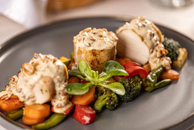 Close-up of food in plate on table