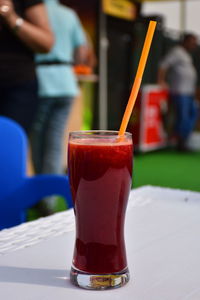 Close-up of juice on table in restaurant