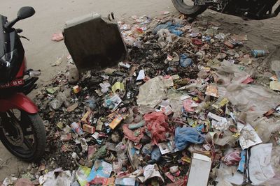 High angle view of garbage on floor