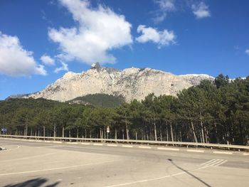 Road by trees against sky