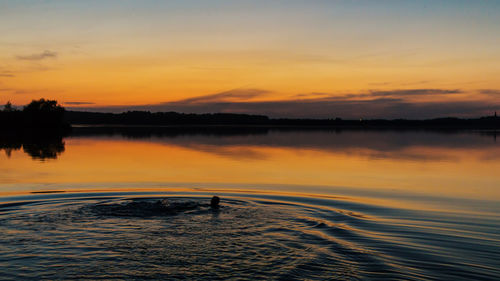 Scenic view of lake against sky during sunset