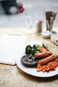 Close-up of meal served on table