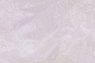 Full frame shot of white lace fabric