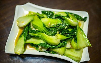 Close-up of food in plate on table