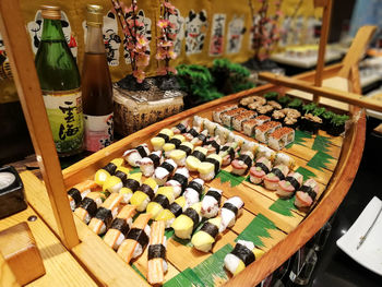 High angle view of food on table at store