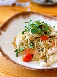 Close-up of food in plate on table