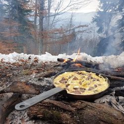 High angle view of meat in winter