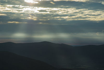 Scenic view of silhouette mountain against sky during sunset