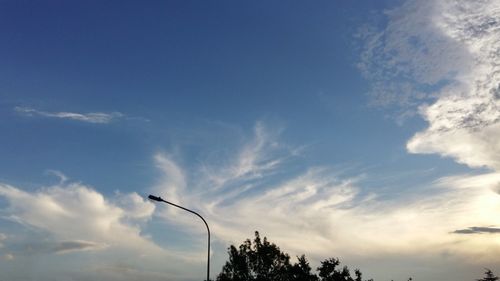 Low angle view of trees against cloudy sky