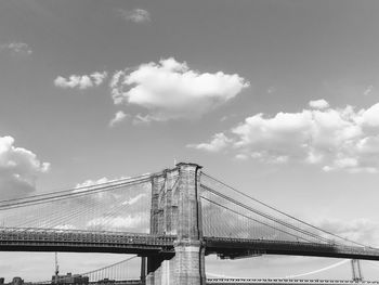 Low angle view of suspension bridge against sky