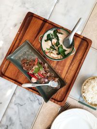 High angle view of food on table