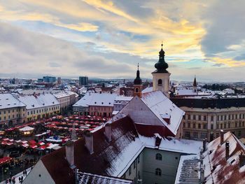 High angle view of townscape against sky