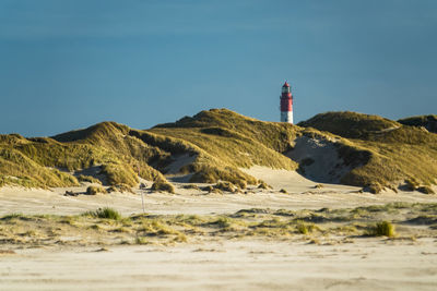 Lighthouse against sky at beach