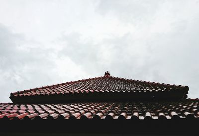 Low angle view of roof of building against cloudy sky